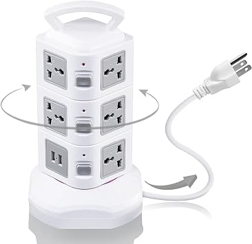 Tower Power Board Surge Protector Vertical Multi-Socket 7/11/15/19 Way Universal Socket Plug Socket 2 USB 3m Extension Cord3 Layers 2USB,EU Plug
