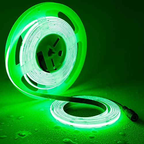 TOPAI 24V COB LED Strip Light Green 5M Waterproof IP65 Outdoor Dotless Super Bright 480LED/M Cuttable Flexible LED Tape Light for Cabinet Home DIY Lighting Projects