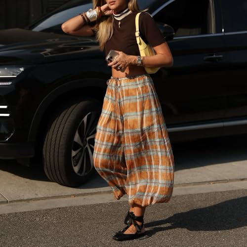 Women Harem Pants Wide Leg Baggy Palazzo Pants Elastic Waist Vacation Trousers Casual Going Out Streetwear4