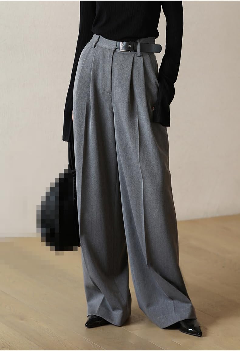 Women's Long Suit Trousers Casual High-Waisted Wide-Leg Pants