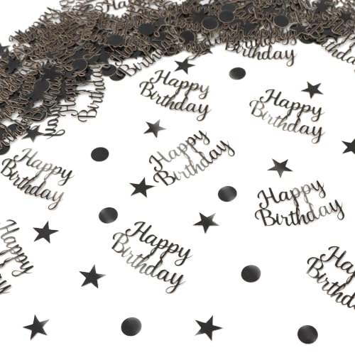 BEISHIDA 300Pcs Happy Birthday Confetti Table confetti, Stars Circle Dots Birthday Party Decorations Man Women Baby Kids Birthdays Sign Table Scatter Party Supplies Black