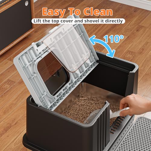 Arenero grande de acero inoxidable con tapa para gatos miniatura 2