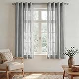 PONY DANCE Vorhänge Kurz Leinenoptik Gardinen für Küche Dekoschals Vorhang Halbtransparent Voile Gardine mit Ösen, 2er Set H 137 x B 132 cm, Dunkelgrau