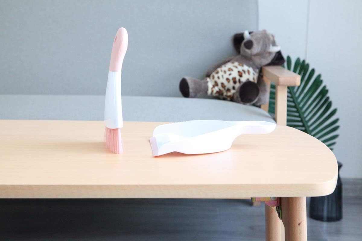 Mini Cleaning Brush with Dustpan Set,Plastic Mini Broom and Dustpan,Desktop Cleaning Set (Pink)