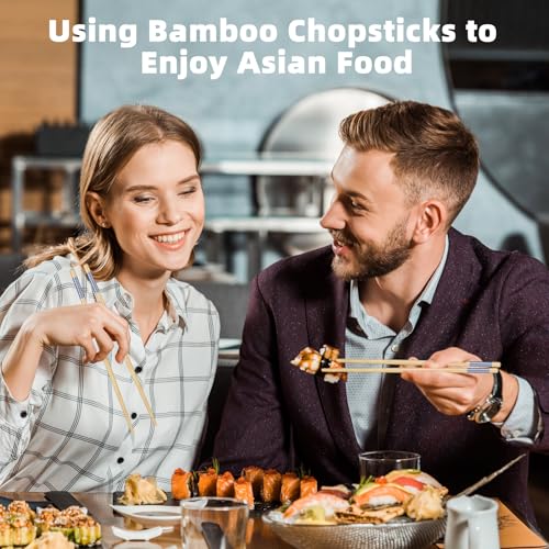 Image of Antner 5 Pairs Bamboo Chopsticks Reusable Japanese Style Chopstick Gift Sets, Classic Natural Bamboo Chop Sticks Dishwasher Safe, 8.8 Inch /22.5cm