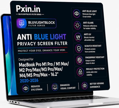 Image of Pxin UltraX Privacy Screen Guard compatible with Mac Book Pro 16 Inch | Anti Blue | Anti Glare | UV (A /B /C) Shield | Privacy Screen Guard | OptiX & BLUVLIGHT Block Layer | Privacy Filter