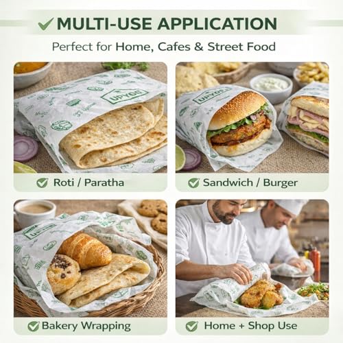 Image of UPYOG Food Wrapping Paper Roll 50 Meters | Butter Paper for Roti, Sandwich & Burger | Greaseproof, Microwave Safe | No Plastic, No Aluminium | Food Grade Paper (Pack of 2)