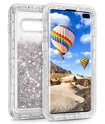 Coolden Case for Galaxy S10 Plus Cases Protective Glitter Case for Women Girls Cute Bling Sparkle Quicksand Heavy Duty Cover Hard Shell Shockproof TPU Case for Samsung Galaxy S10 Plus, Silver