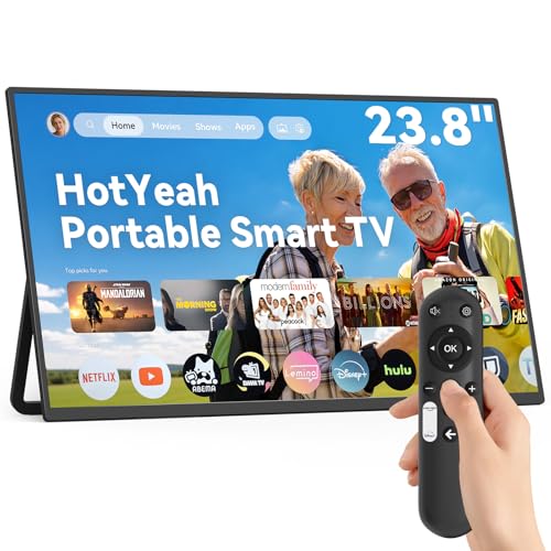 Image of HotYeah Portable Smart TV, EDLA-Certified, 23.8 inch 1080P 2-in-1 Rolling TV & Monitor, w /Built-in 10000mAh Battery, Support Voice Control, USB-C & HDMI, 180 Adjustable Kickstand