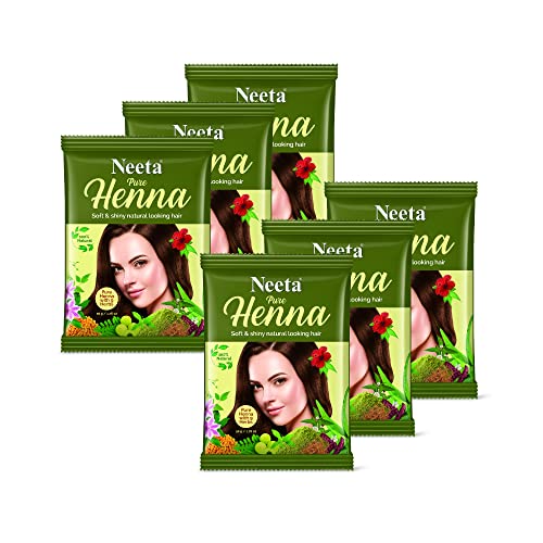 Image of Neeta Pure Henna Powder for Hair with 9 Natural Herbs 50g (Pack of 6), 100% Natural Henna Mehndi for Soft & Shiny Looking Hair