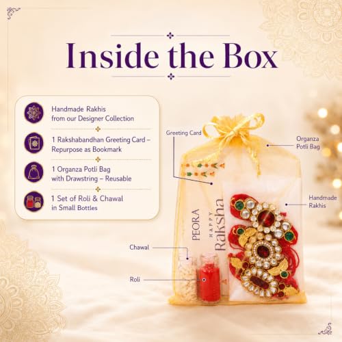 Image of Peora Om Shree Ram Swastik Rakhi for Brother Bhaiya | Crystal & Beads Studded | Red Thread | Raksha Bandhan Hamper with Roli Chawal Greeting Card