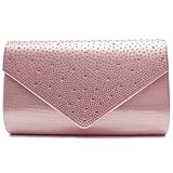 Klassischer Magnetverschluss Vain Secrets Damen Abendtasche Clutch in Satin Strass Look vielen Farben (22 cm Lang - 13 cm Hoch - 6 cm Breit, Rose)