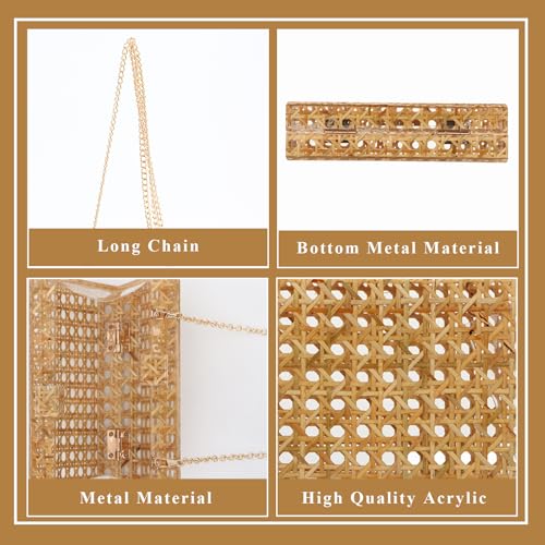 GOKTOW Rattan Acrylic Bag Clutch Purse Evening Bag Woven Handbag Summer Beach Purse3