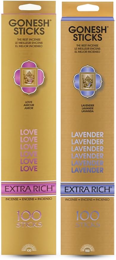 Gonesh - Extra Rich Scented Incense Sticks Bundle - Non-Toxic 10” Slow Burn Aromatic Sticks - Love & Lavender - 100 Sticks Each