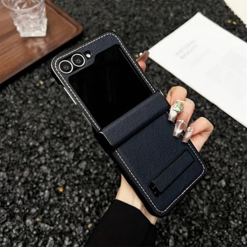 Coque Samsung Galaxy Z Flip6 Bleu en cuir antichoc avec protection charnière et support intégré