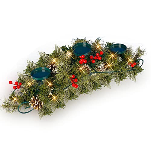 Nerosun 24Inch Christmas Light Decoration, Led Battery Operated Christmas Candle Holder With Pine Cone Red Cherries And Green Leaves For Christmas Indoor Desktop Floor Ground Yard Decor (Warm White) #TOP11