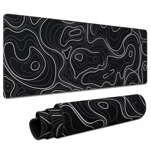 Large Gaming Mouse Pad Black Topographic Contour Mouse Pad Extended XL Long Mousepad Big Desk Mat...