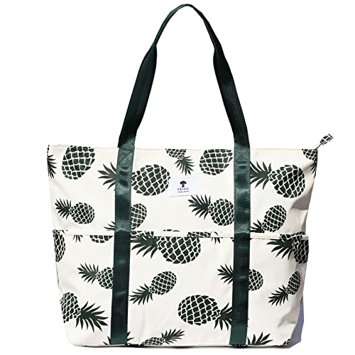 Übergroße, wasserdichte Strandtasche, Pooltaschen, Fitnessstudio, Tragetasche für Frauen, Handgepäcktasche mit Nassfach für Wochenend, Reisen, Lebensmittel, [D]mi Ananas, Large Cover