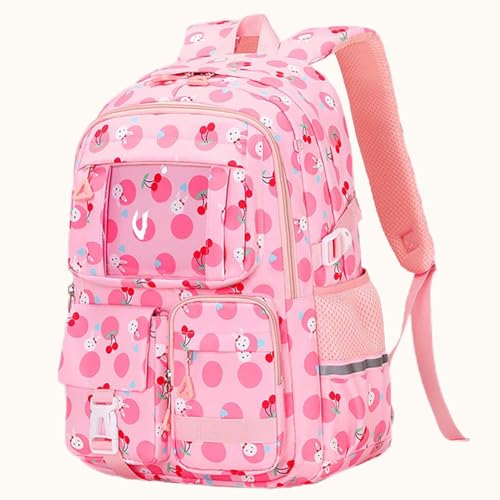 MATMO Multi-Pocket Girls Boys School Backpack Kids Student Bookbag Travel Daypack (Pink Cherry)2