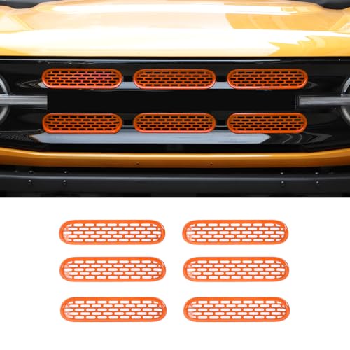 Image of Front Grill Mesh Grille Inserts Cover Frame Trims Kit 6Pcs Fit for Ford Bronco 2021-2026 2 /4 Door Exterior Accessories (Orange)