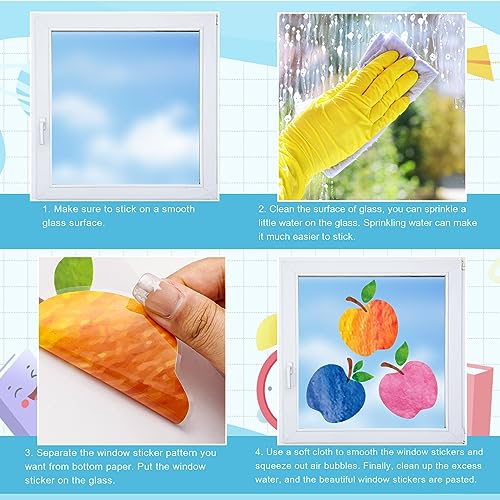 Image of Whaline 9 Sheets Colorful Apples Window Clings Double-Sided Back to the School Window Stickers Watercolor Apples Reusable Windows Decals for Nursery School Classroom Home Glass Blackboard Decor