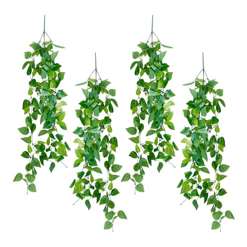 Relaxdays Künstliche Efeutute im 4er Set Hiedra Colgar, 4 Plantas Artificiales, de plástico, 100 cm de Largo, Color Verde, 90% 10% Hierro
