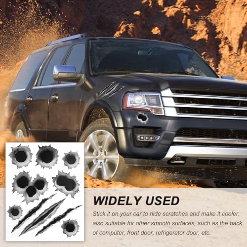 Image of 3D Bullet Hole Car Stickers, Ultra-Realistic Fake Bullet Hole Auto Body Scratch Decal, Waterproof PVC Fake Hole Sticker Automotive Tattoo Decoration for Bumper Window Helmet (Style B)