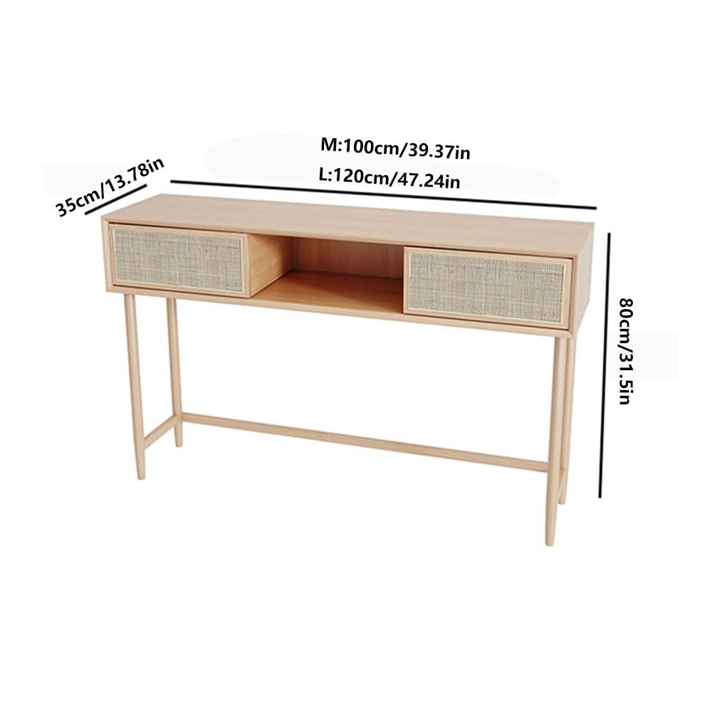 Consolle stretta Consolle in Rattan con 2 cassetti, Tavolo da Ingresso in Legno, Tavolino Divano Lungo e Stretto, Dietro il for Soggiorno Deposito ingresso(M)