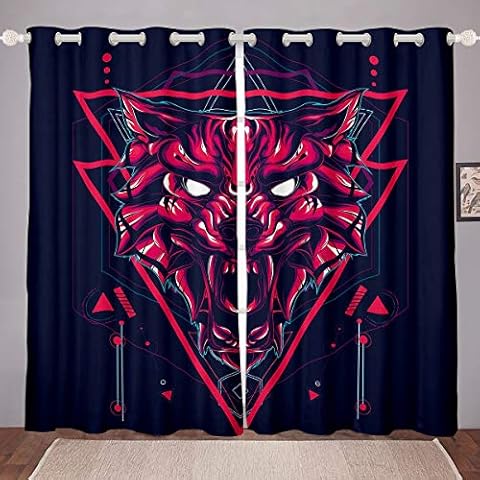 Cortinas de Ventana 3D con de Lobo Color Rojo Cover