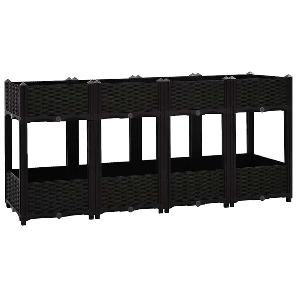 vidaXL Raised Bed Garden Planter - Spacious and Sturdy Polypropylene Construction, With 2 Shelves, Perfect for Outdoor Planting - Black