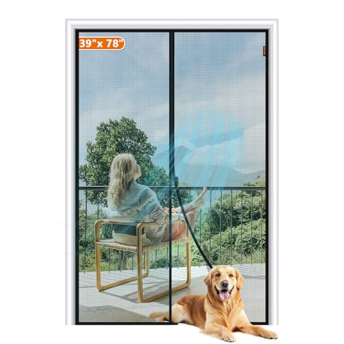 Image of MAGZO Magnetic Screen Door Fits Door Size 39 inchx78 inch, Hands-Free Mesh Gray | 41 inchx79 inchHeavy Duty Door Screen Magnetic Closure & Windproof Fastener, Pet Friendly Front Door Mesh Screen With Magnet