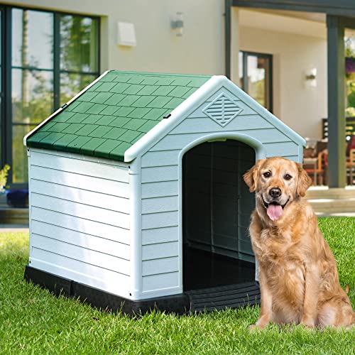 Yitahome 41 Large Plastic Dog House Outdoor Indoor Doghouse Puppy Shelter Water Resistant Easy Assembly Sturdy Dog Kennel with Air Vents and Elevated Floor 41l38w39h Green  Cucciolini Doodles Yitahome 41 large plastic dog house outdoor indoor doghouse puppy shelter water resistant easy assembly sturdy dog kennel with air vents and elevated floor 41l38w39h green   cucciolini doodles