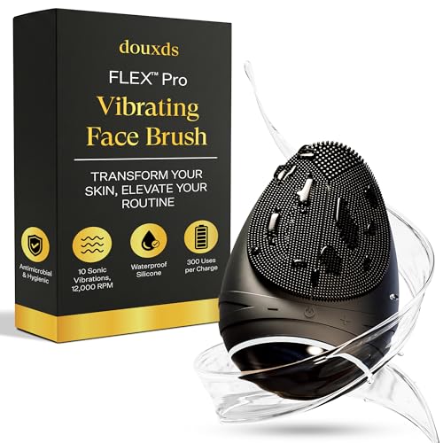 douxds Flex Pro Vibrating Face Brush Electric Face Scrubber Face Scrubber for Men Flex Face Brush Mens Skin Care Powerful Sonic Technology Removes Dark Marks and Bumps Acne Treatment