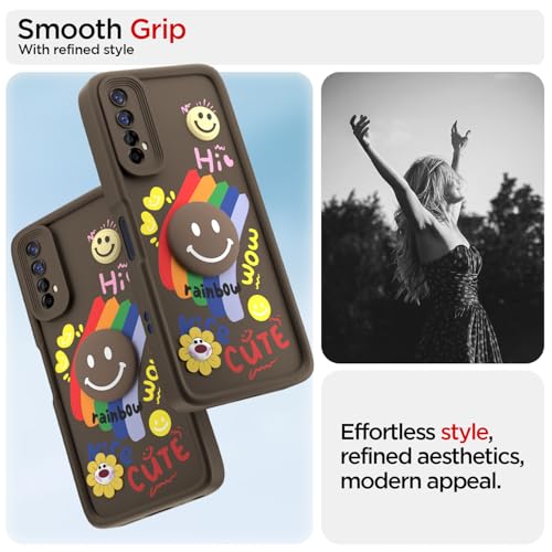 Image of Pikkme Back Cover for Realme 7 / Narzo 30 4G / Narzo 20 Pro | Soft Silicone| Cute Rainbow Smile & 3D Cartoon Flower Design | Shockproof Raised Camera Protection Bumper Case (Brown)