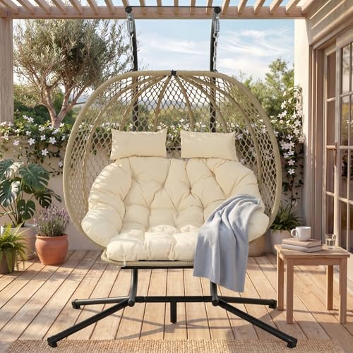 Fauteuil Suspendu de Jardin, balancelle Double en Forme d'œuf, Fauteuil Suspendu avec Support,...