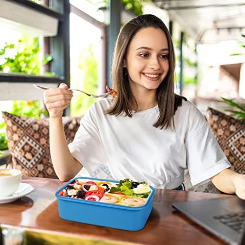 Cooja Bento Lunch Box Adults Kids with 3 Compartments, 1400ML Lunchbox Lunch Containers for Work Leak-Proof Sandwich Box Microwave Safe Built in Cutlery Set Spoon & Fork, Blue