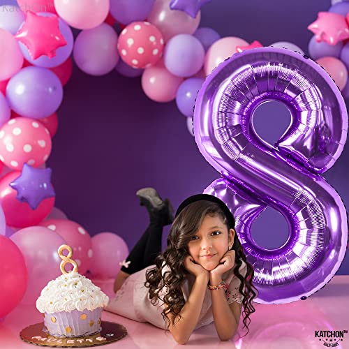 Image of KatchOn Foil Purple 8 Balloon Number For Birthday Decorations - 40 Inch | Number 8 Balloon For 8th Birthday Balloon for Girls, Boys | Ocean, Mermaid Party Decorations, Anniversary Decorations