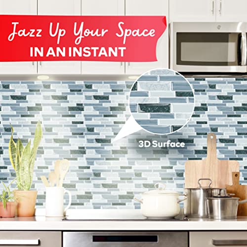 Xfasten Peel And Stick Backsplash For Kitchen 10Pcs 12” X 12” W/Mini Cutter Light Blue Backsplash Tile For Kitchen Peel And Stick Tiles Self Adhesive Tile For Kitchen, Stick On Backsplash For Kitchen #TOP6