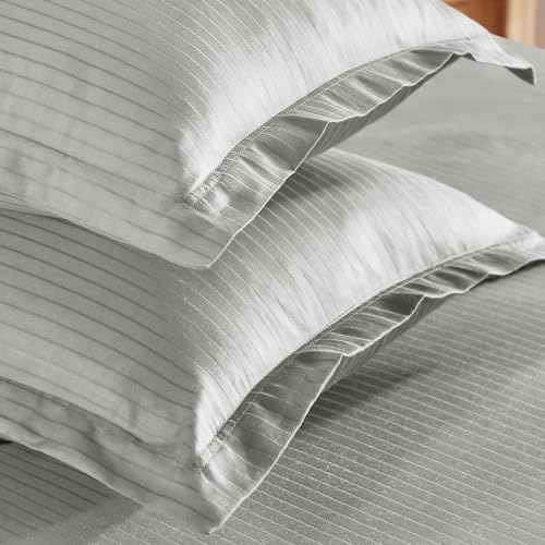 Image of myTrident Bedsheet for Double Bed King Size | 108 inch x 108 inch | Snow Flake | 210 TC, 100% Cotton Flatsheet with 2 Pillow Covers, Satin Stripe, Classic Style Me Solid Collection