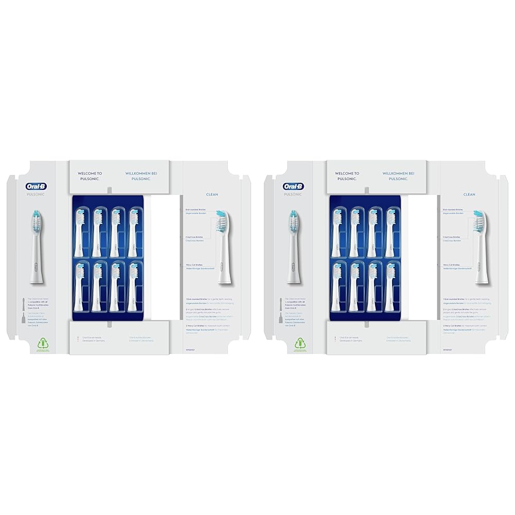 Oral-B Pulsonic Clean Aufsteckbürsten für Schallzahnbürsten, 8 Stück, Zahnbürstenaufsatz für Oral-B Schallzahnbürste, briefkastenfähige Verpackung (Packung mit 2)