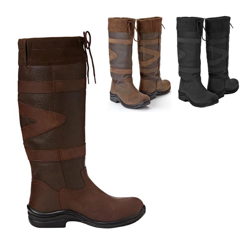 Bottes D'équitation Chaussures à Lacets En Cuir PU Bottes D'équitation Légères Pour Femmes, Dames (Light Brown,40)