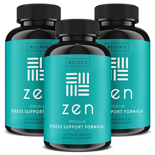 WellPath Zen Stress Relief Supplement + Mood Support (180 ct) | Calm, Stress & Energy Aid | Ashwagandha Root, Rhodiola Rosea, L-Theanine, Lemon Balm | Herbal Capsules
