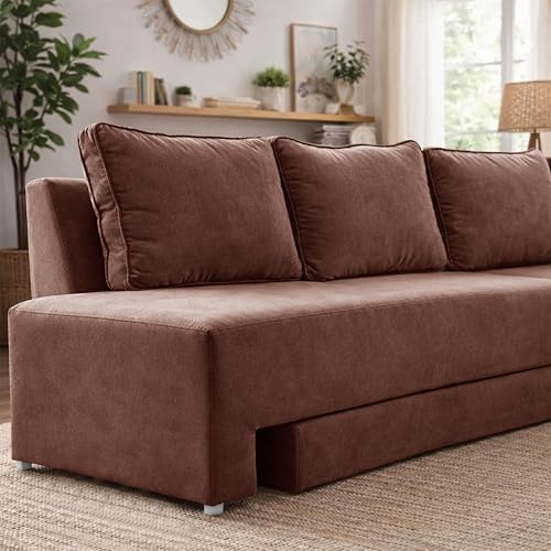 Image of Rosebell L-Shape 5 Seater Sofa Cum Bed, Sectional Couch with Cushions, Space Saving Corner Sofa, Modern Foldable Seating & Sleeping Solution for Living Room, Guest Room & Small Spaces - Brown Color
