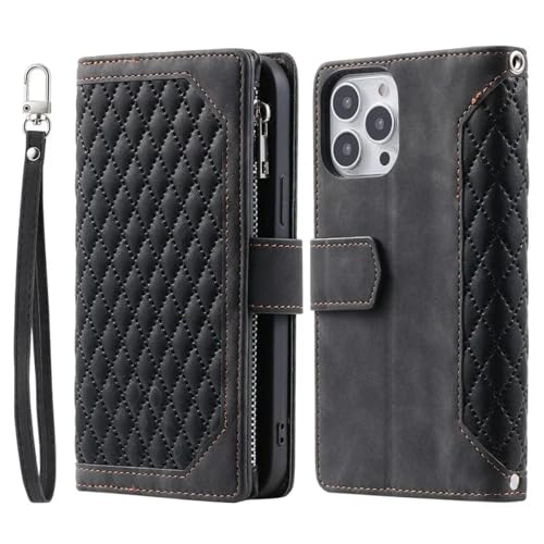 Étui portefeuille iPhone 15 Pro Max fermeture éclair pochette cuir noir