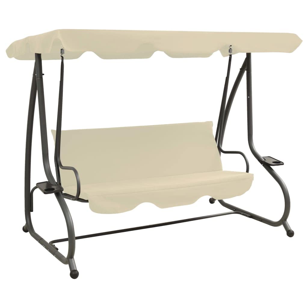 vidaXL Banco Balancín de Jardín con Dosel Columpio de Patio Terraza Balcón Hamaca Asiento Silla Porche Decoración Adorno Blanco Arena