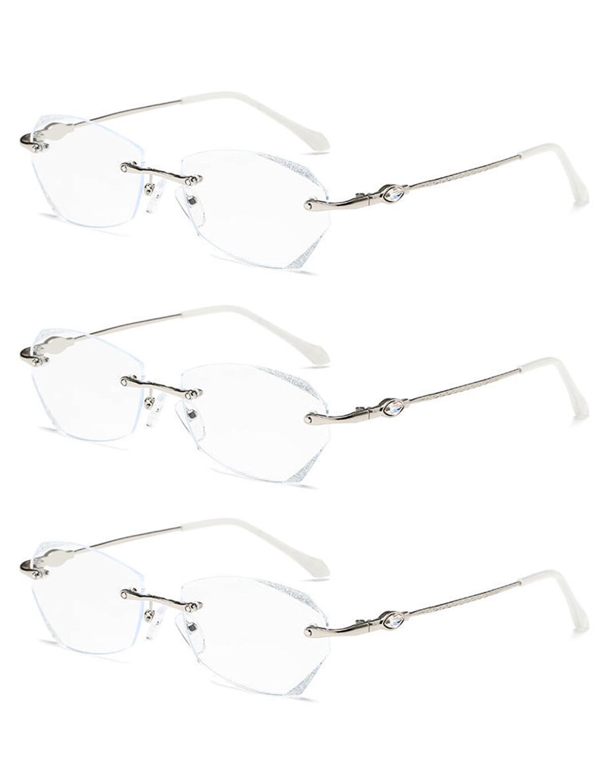 TERAISETERAISE Frameless Reading Glasses For Women With Blue Light Blocking,Fashion Diamond Cutting Rimless Eyeglasses