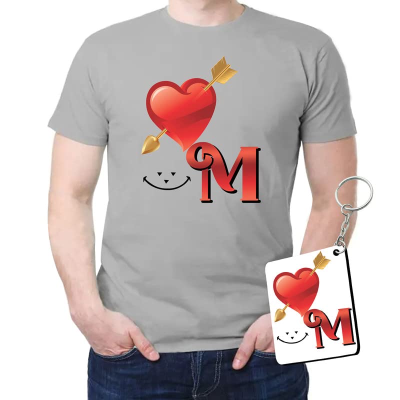 BHAWANI GIFT CREATIONSBhawani Gift Graphic Printed Round Neck Polycotton Grey T-Shirt with Key-Chain for Men
