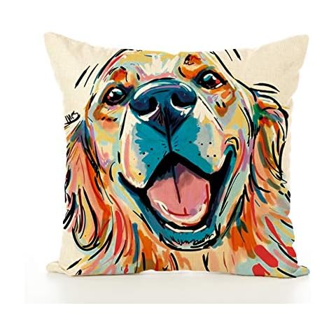 Meioro Funda de Cojín de Lino con Patrón de Perro Cover