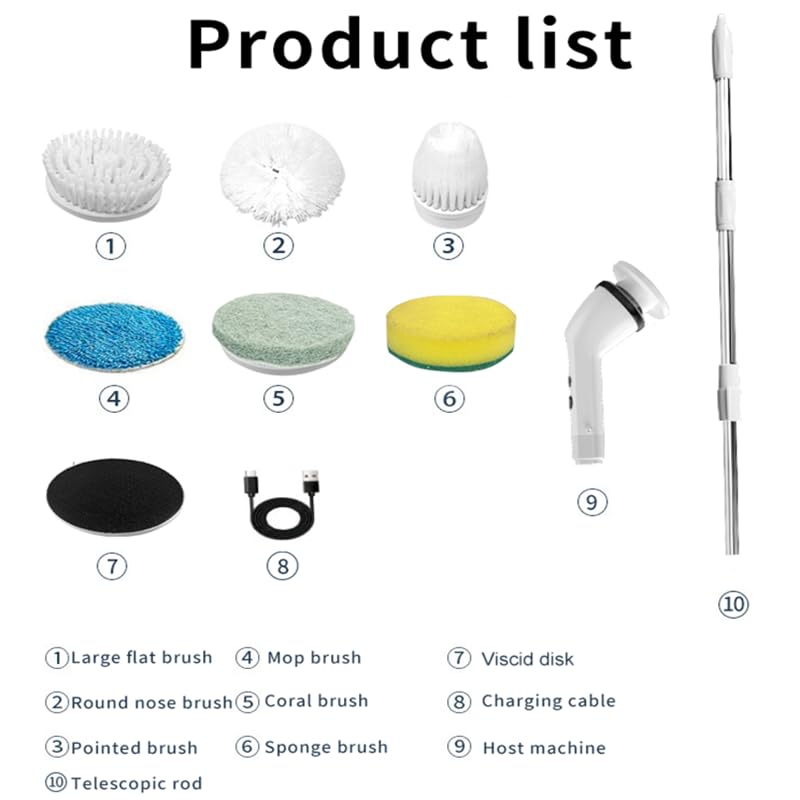Image of Electric Spin Scrubber, Rechargeable Cleaning Brush with 7 Replaceable Brush Heads, Cordless and Portable Power Scrubber, Electric Bathroom Scrubber for Cleaning Tile, Floor, Window, Tub, Car