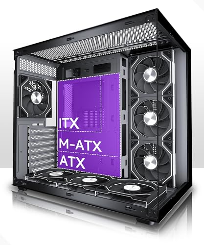 MUSETEX Y6 PC Gehäuse Vorinstallation 7 Infinity Mirror PWM ARGB-Lüfter, ATX Mid Tower Computer Gehäuse, Gaming PC Gehäuse mit Type-C, 270° Full View Tempered Glass, Schwarz